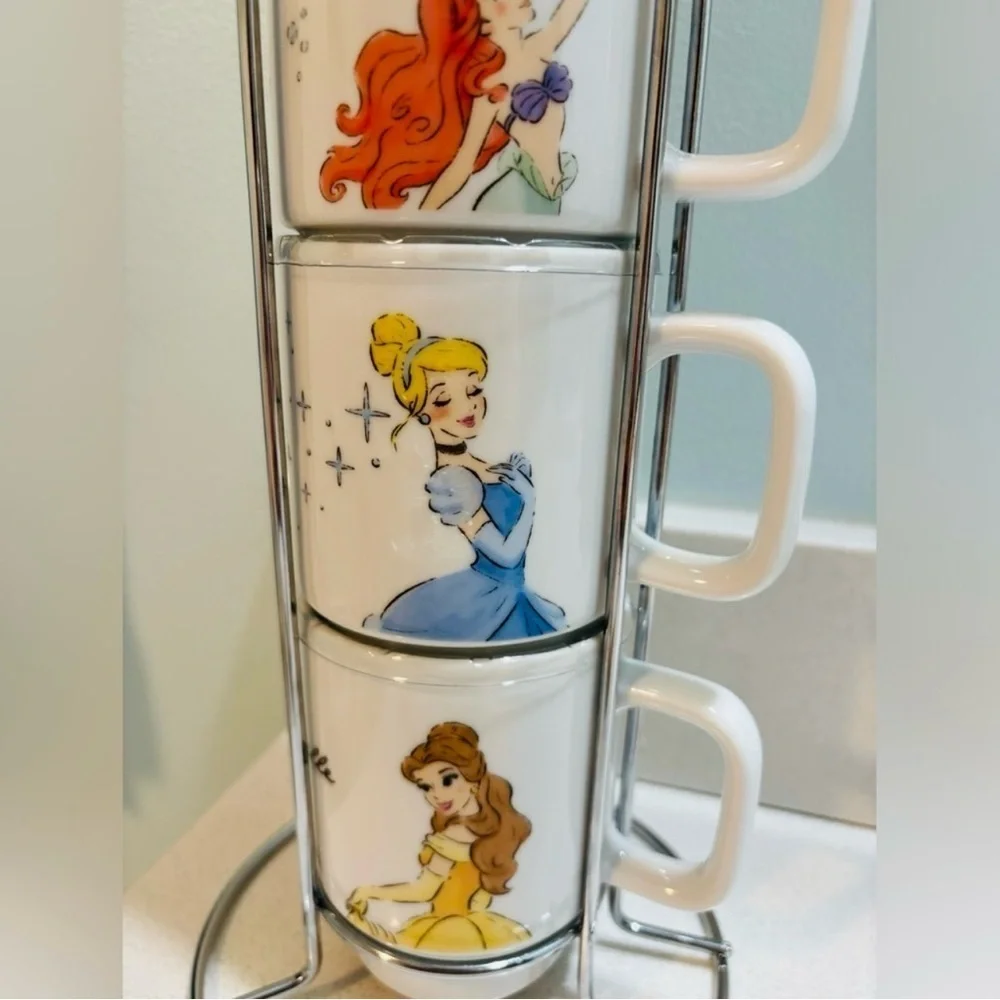 RARE Disney Princess Stackable Mug Set- Ariel, Belle, Cinderella, Snow White